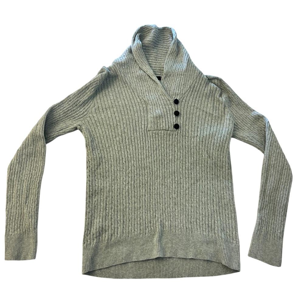 Jeanne Pierre Grey Cable Knit Shawl Collar Cotton Sweater Mens Small Button Up